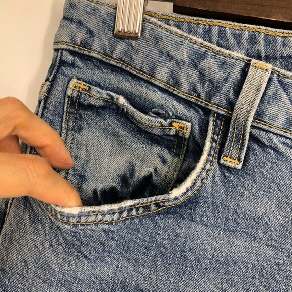 Zara Medium Wash straight leg High Rise cropped  Raw Hem Jeans size 30. - Picture 11 of 15